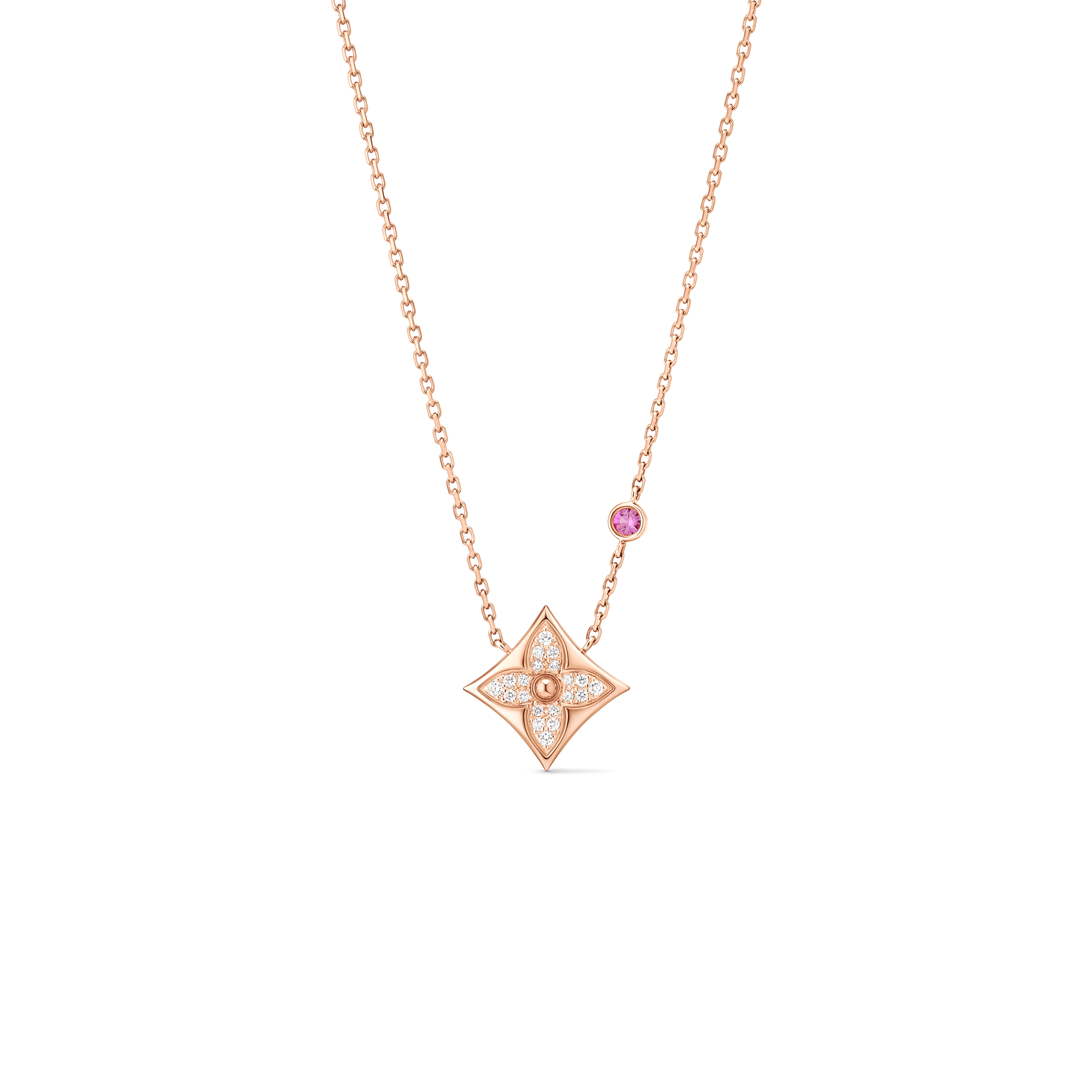 l**is V*t*n color blossom qixi limited edition bb star pendant, pink gold, pink sapphire and diamonds q03274